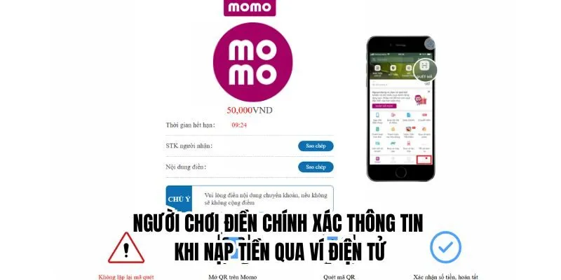 Người chơi điền chính xác thông tin khi nạp tiền qua ví điện tử